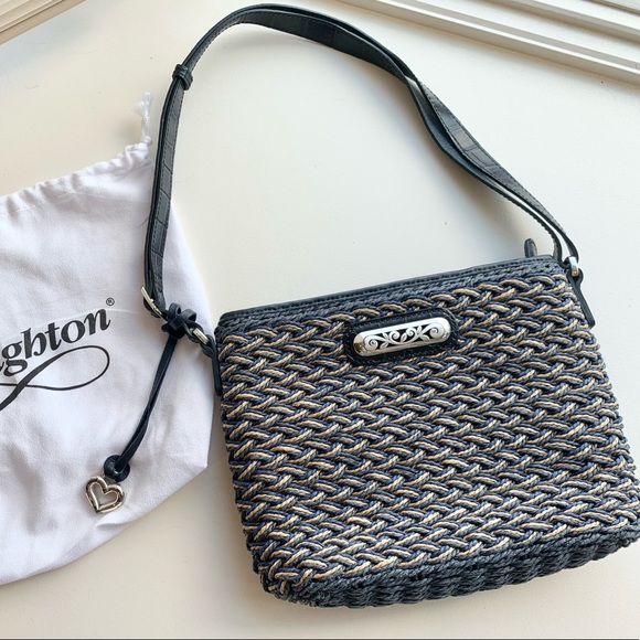 Brighton Bag with Navy Leather & woven raffia body